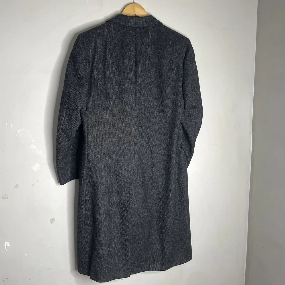 Hart Schaffner‎ Marx Saxony Tweed Wool Herringbone Overcoat Mens 38S Gray